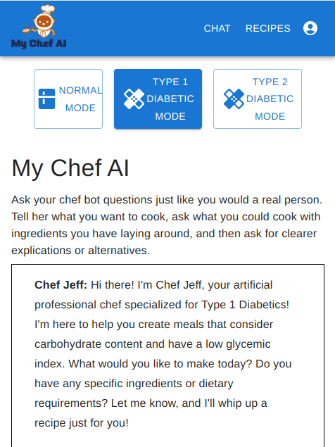 Diabetic Mode selector for Diabetic AI Recipes Type1 or Type 2