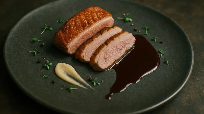 Seared duck breast with jus — gourmet recipe by Chef Gordonbot