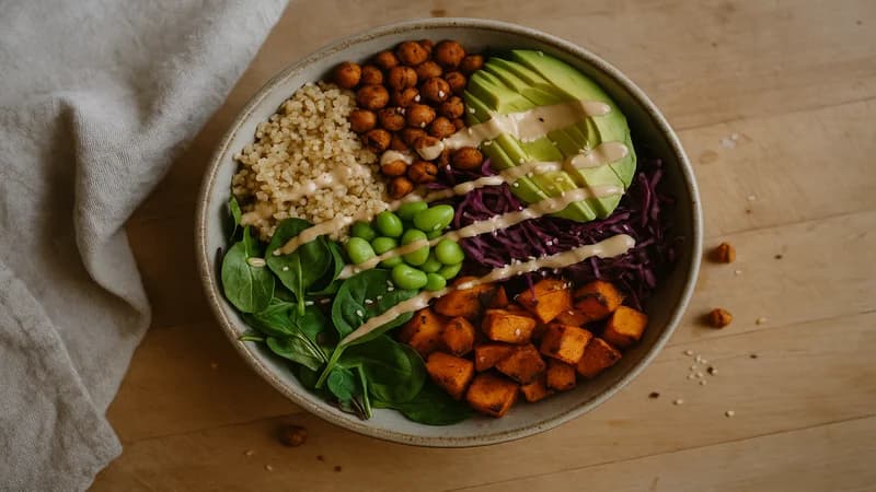 Buddha bowl with tahini dressing — vegan recipe by Chef Herbella