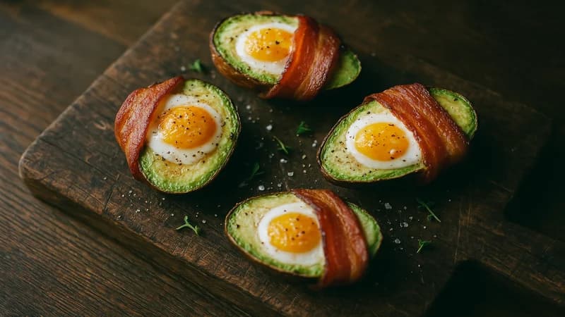 Crispy bacon-wrapped avocado eggs — keto recipe by Chef Keto