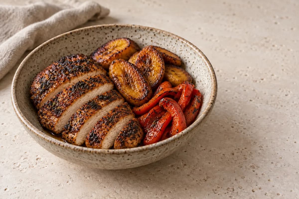 Suprema de pollo dorada con puré de papa y calabaza, vegetales glaseados y salsa de vino blanco, Argentinian Cuisine dish