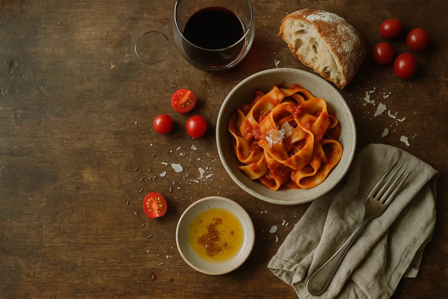 Fresh Italian pasta with herbs and parmesan — homemade recipe ready to cook