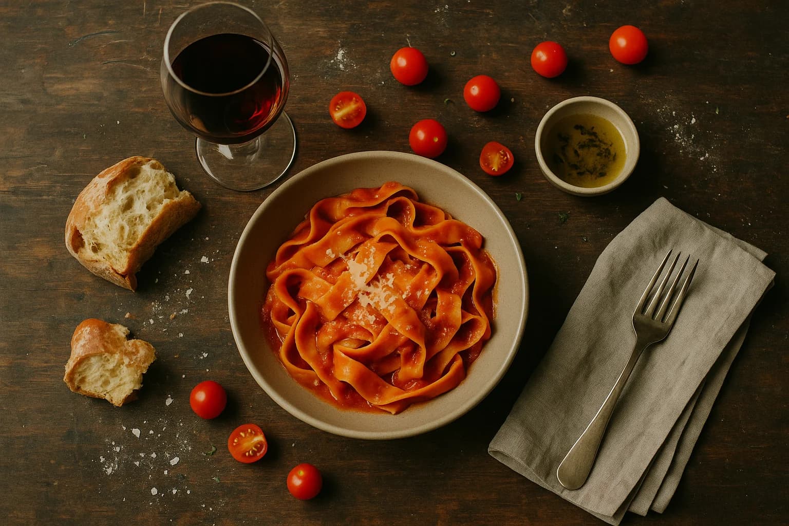 Chef AI recipe — fresh Italian pasta with herbs and parmesan, ready to cook