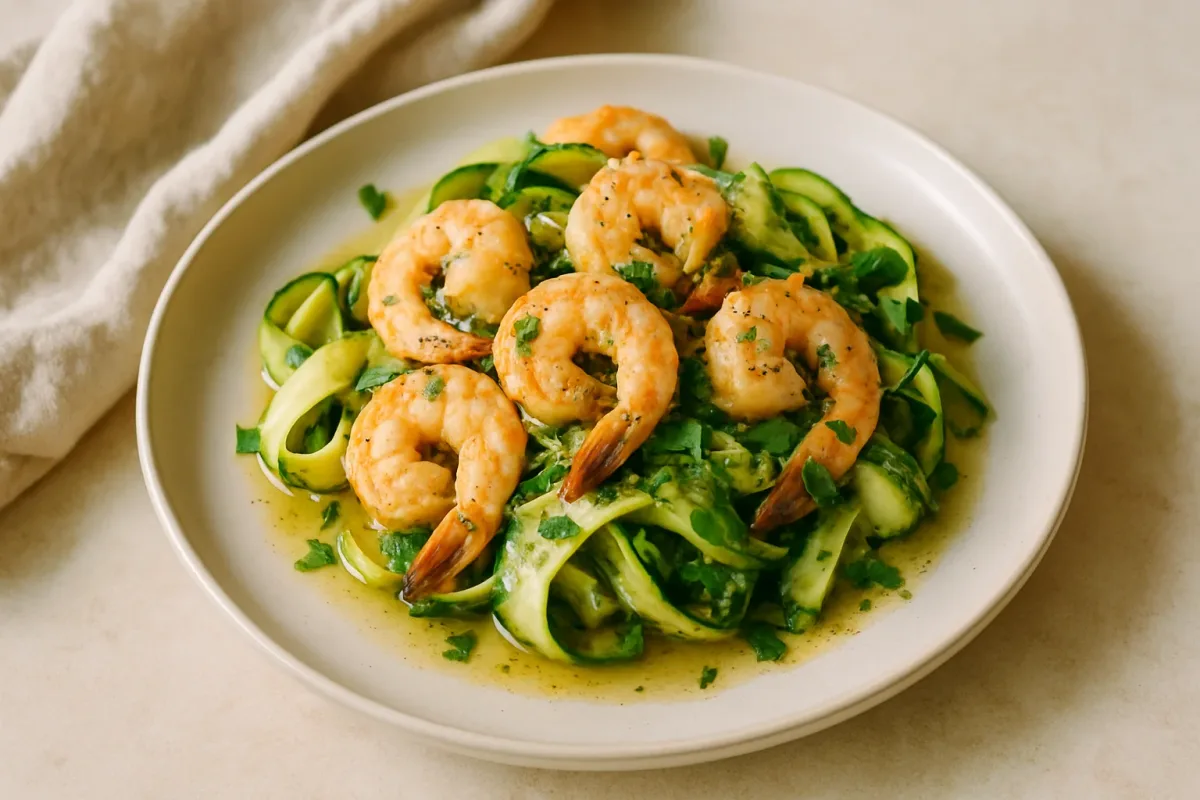 Lemon Pesto Shrimp with Zucchini Ribbons, Ketogenic Cuisine dish