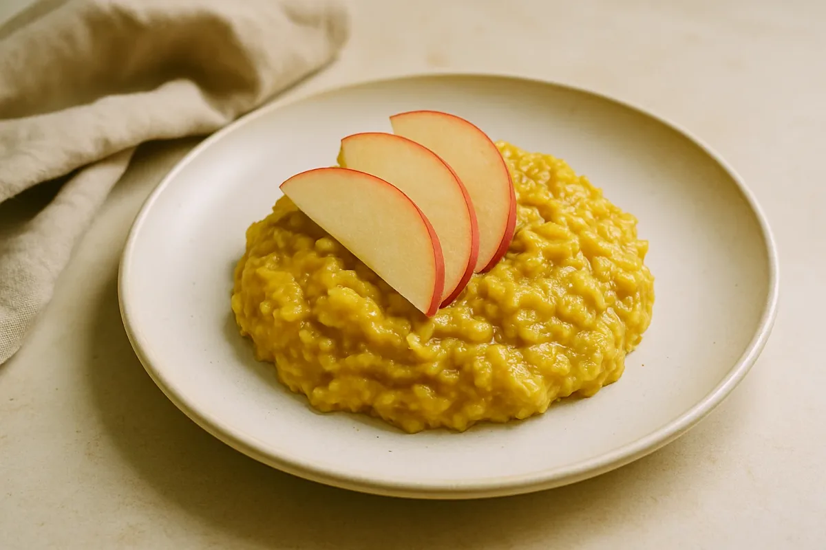 Avena cremosa con cúrcuma y manzana, Low-Inflammation Cuisine dish
