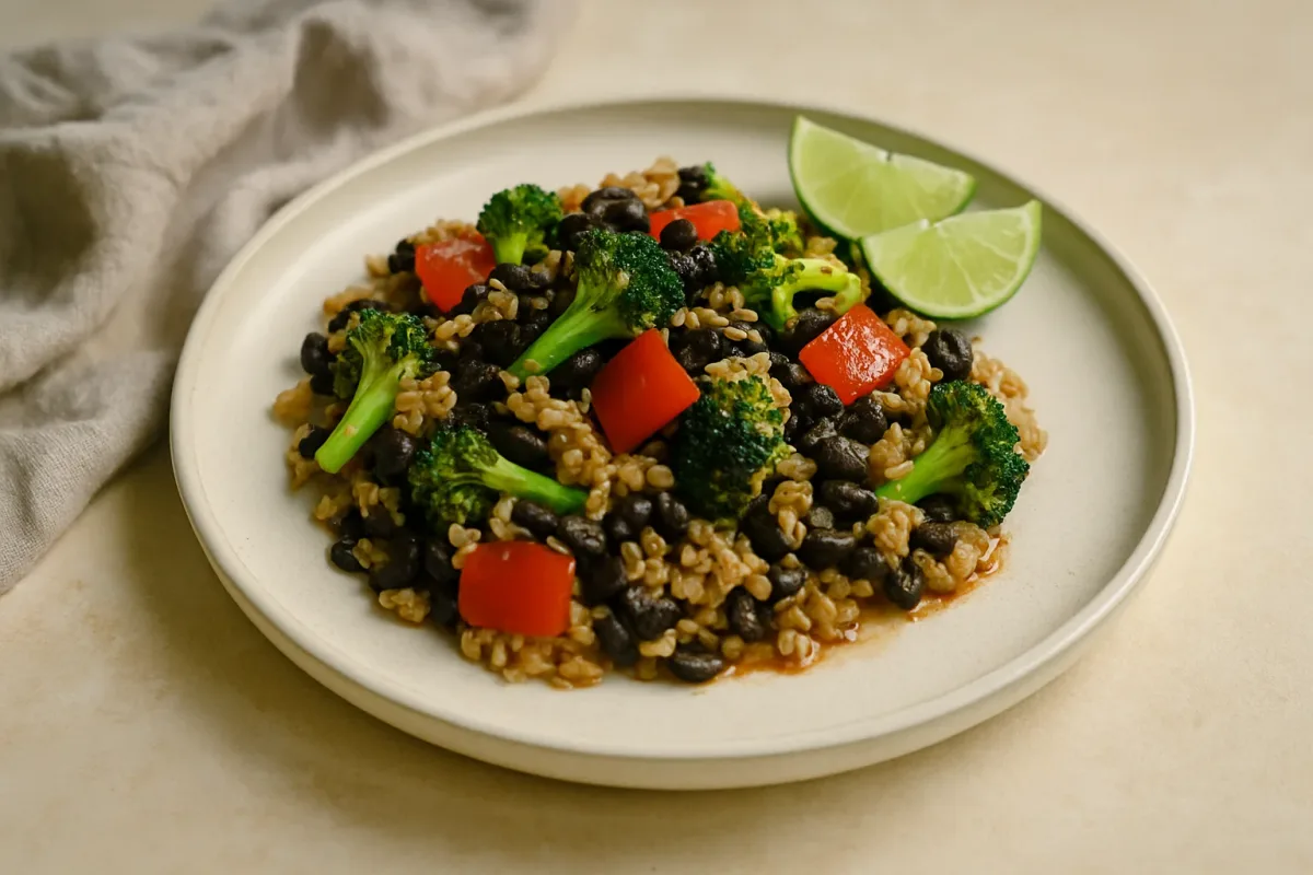 Ginger Black Bean Brown Rice Stir-Fry, Low-Inflammation Cuisine dish