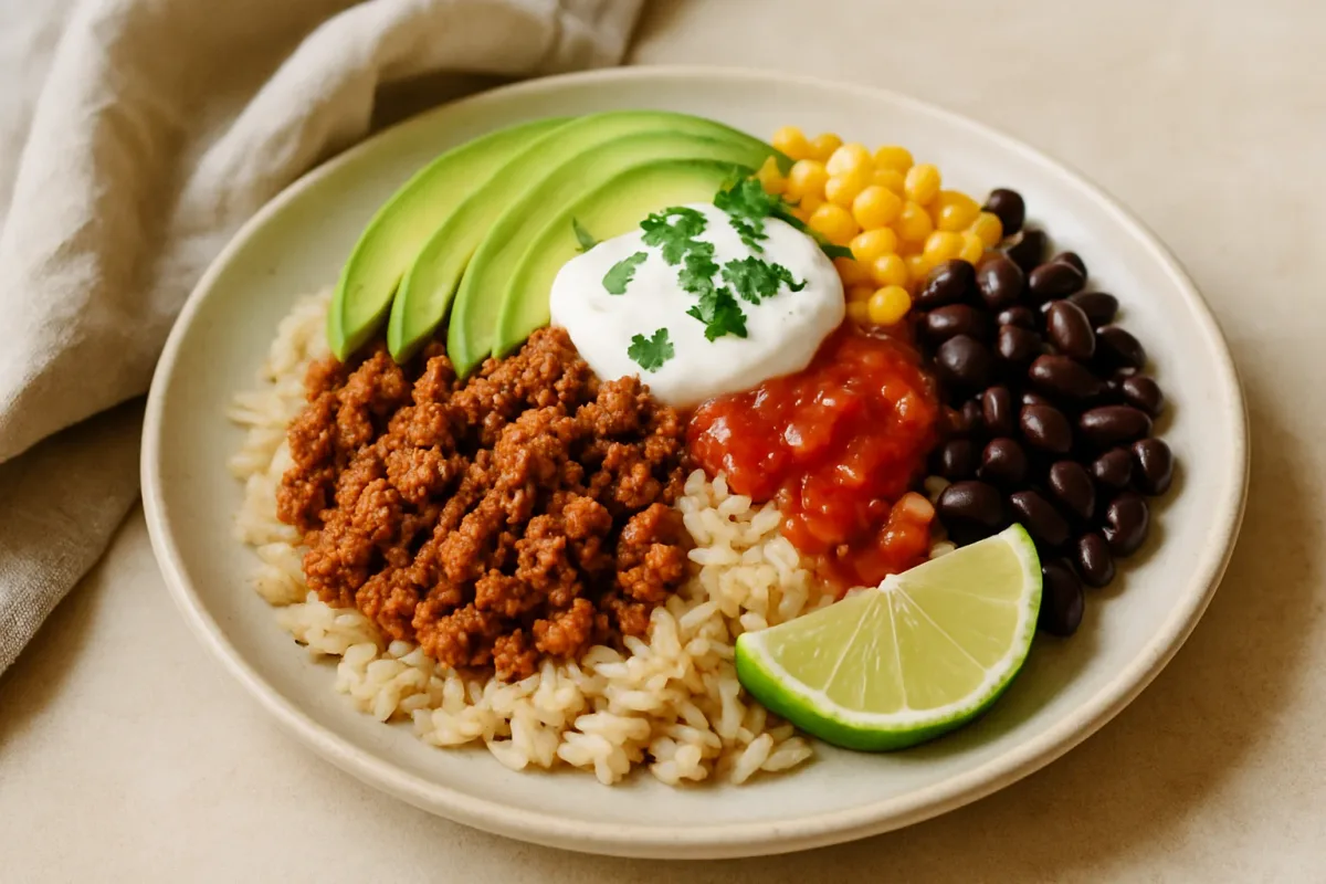 15-Minute Beef and Bean Taco Bowls, Comfort Food & Home Cooking dish