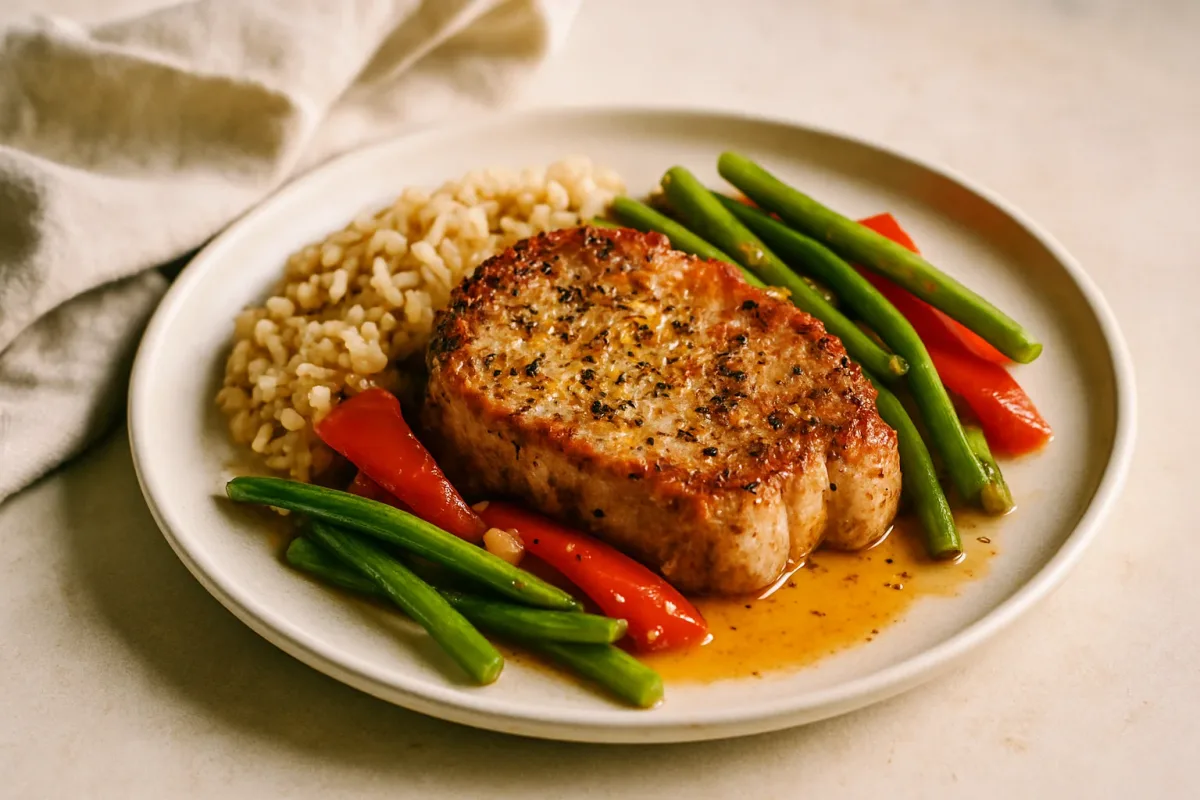 Longe de porc méditerranéenne au riz complet, haricots verts et poivron, Type 2 Diabetic-Friendly dish