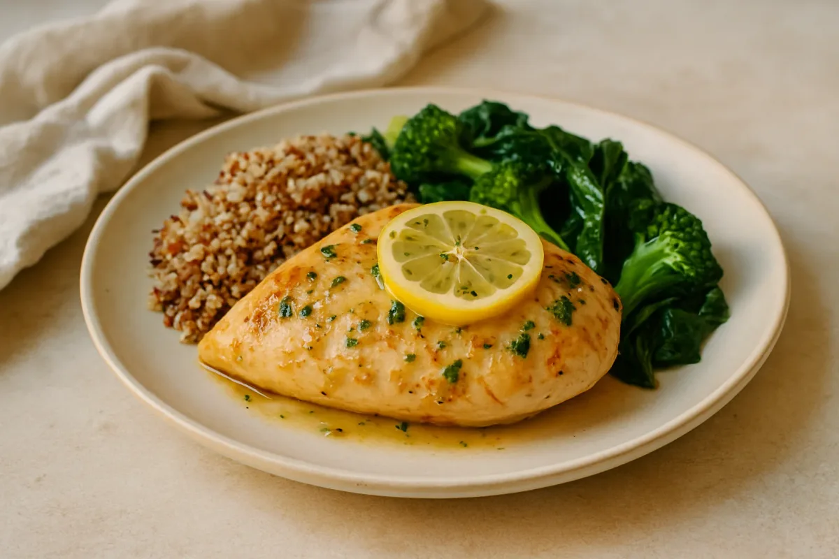 Lemon-Herb Baked Chicken with Quinoa & Steamed Greens, Type 2 Diabetic-Friendly dish
