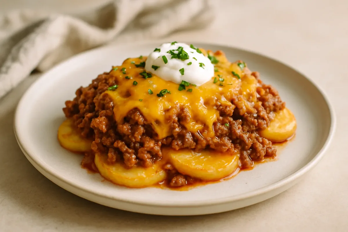 Cheesy Ground Beef and Frozen Potato Casserole, Comfort Food & Home Cooking dish