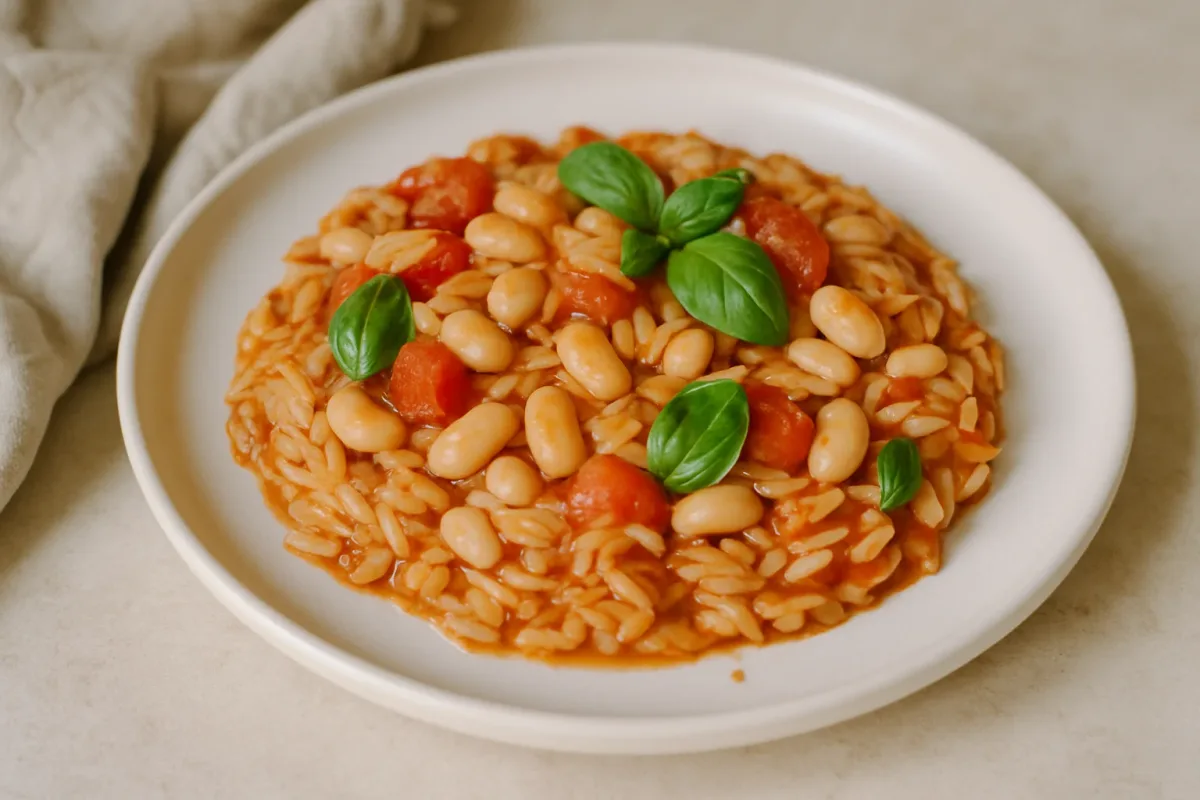 Tomato-Basil White Bean Orzo, Vegan Cuisine dish