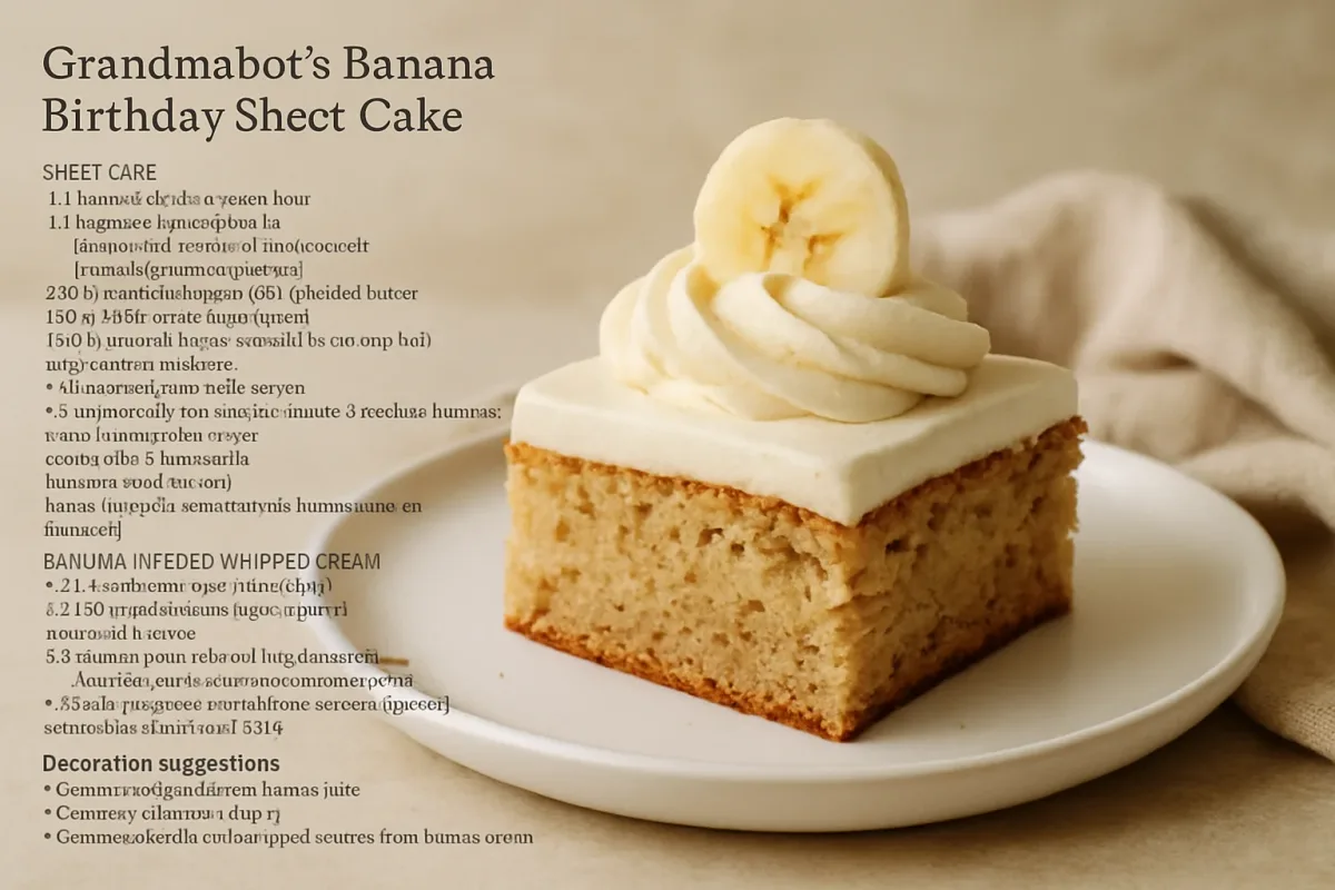 Grandmabot's Banana Birthday Sheet Cake (9x13) with Banana-Infused Whipped Cream, Comfort Food & Home Cooking dish