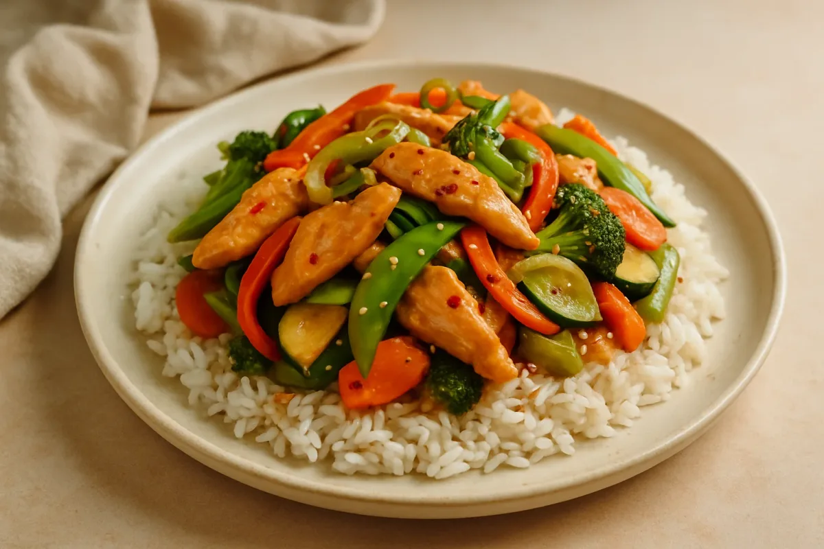 Chicken & Veggie Stir-Fry over Rice, Comfort Food & Home Cooking dish