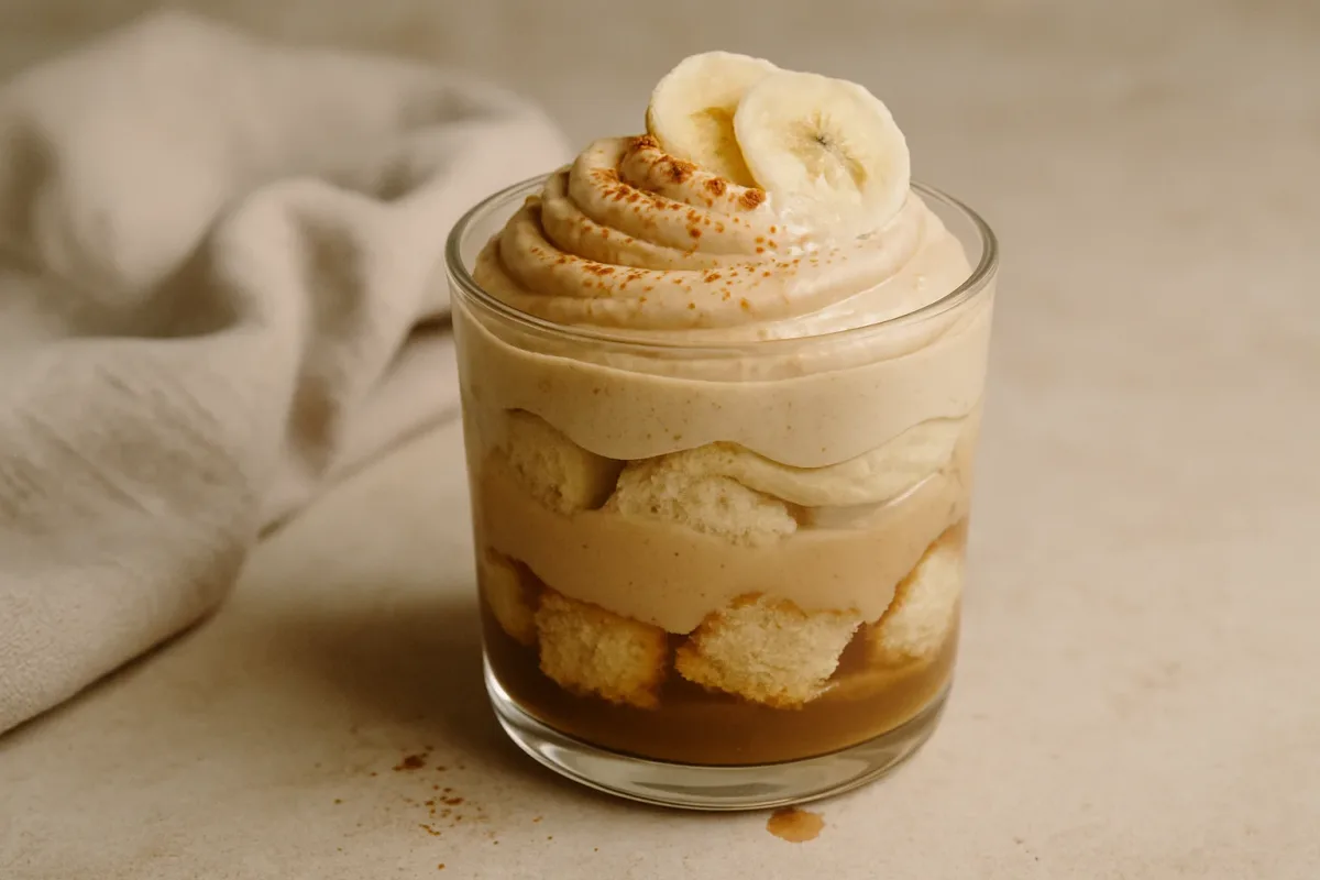 Vasitos de Bizcocho Vainilla Remojado en Leche con Café y Betún de Guineo, Michelin-Star Pro Chef dish