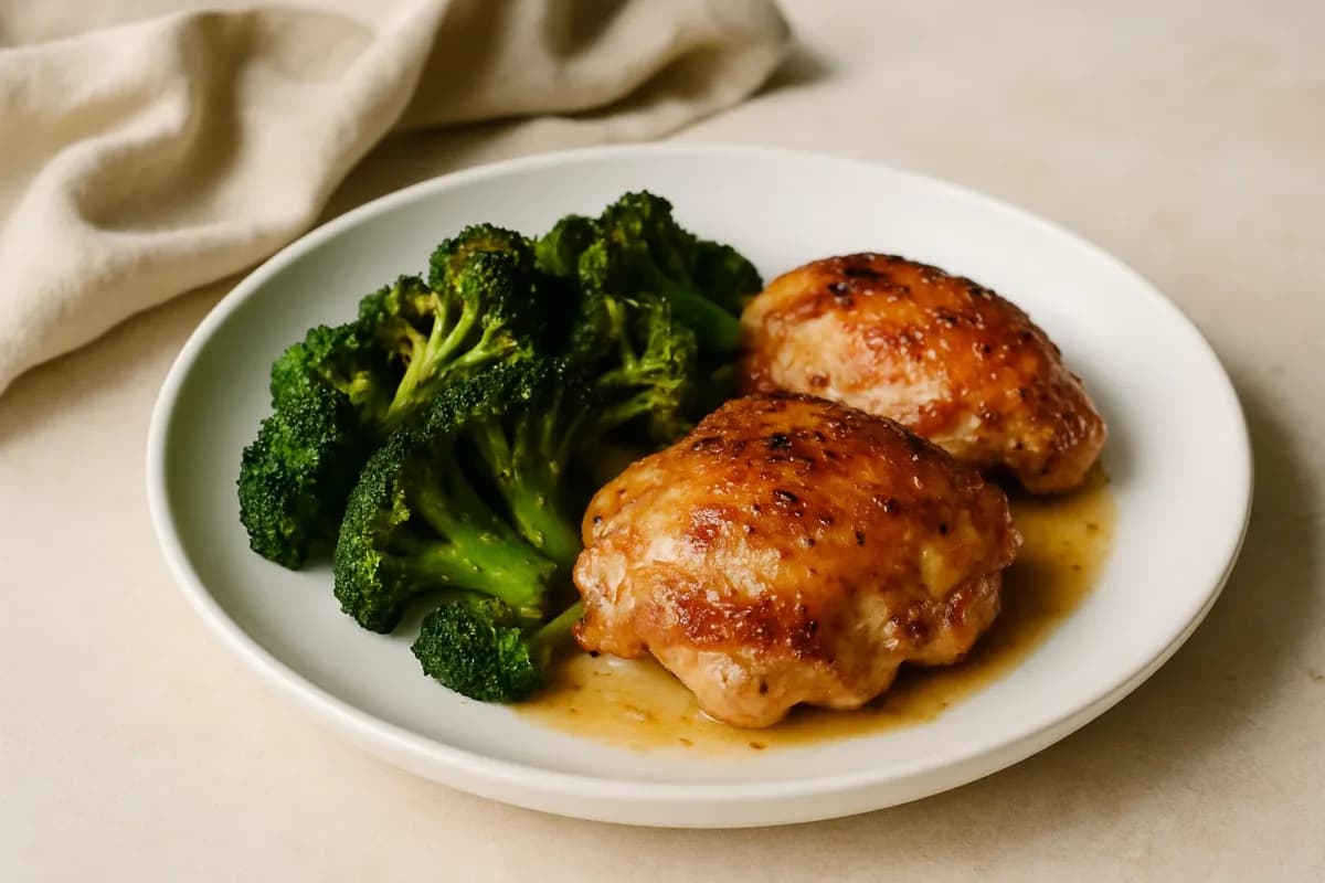Garlic Butter Chicken Thighs with Roasted Broccoli (Dinner for 2), Ketogenic Cuisine dish
