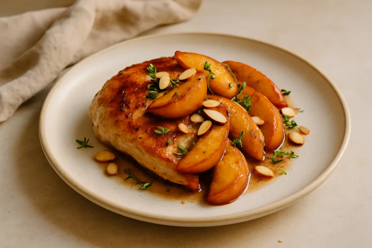 Pan-Seared Chicken with Sautéed Peaches, Thyme & Almonds, Type 1 Diabetic-Friendly dish