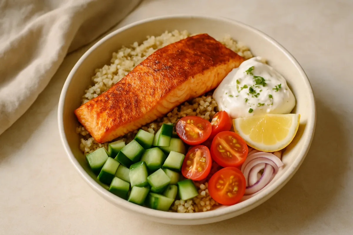 20-Minute Lemon-Garlic Salmon Bowls, Comfort Food & Home Cooking dish