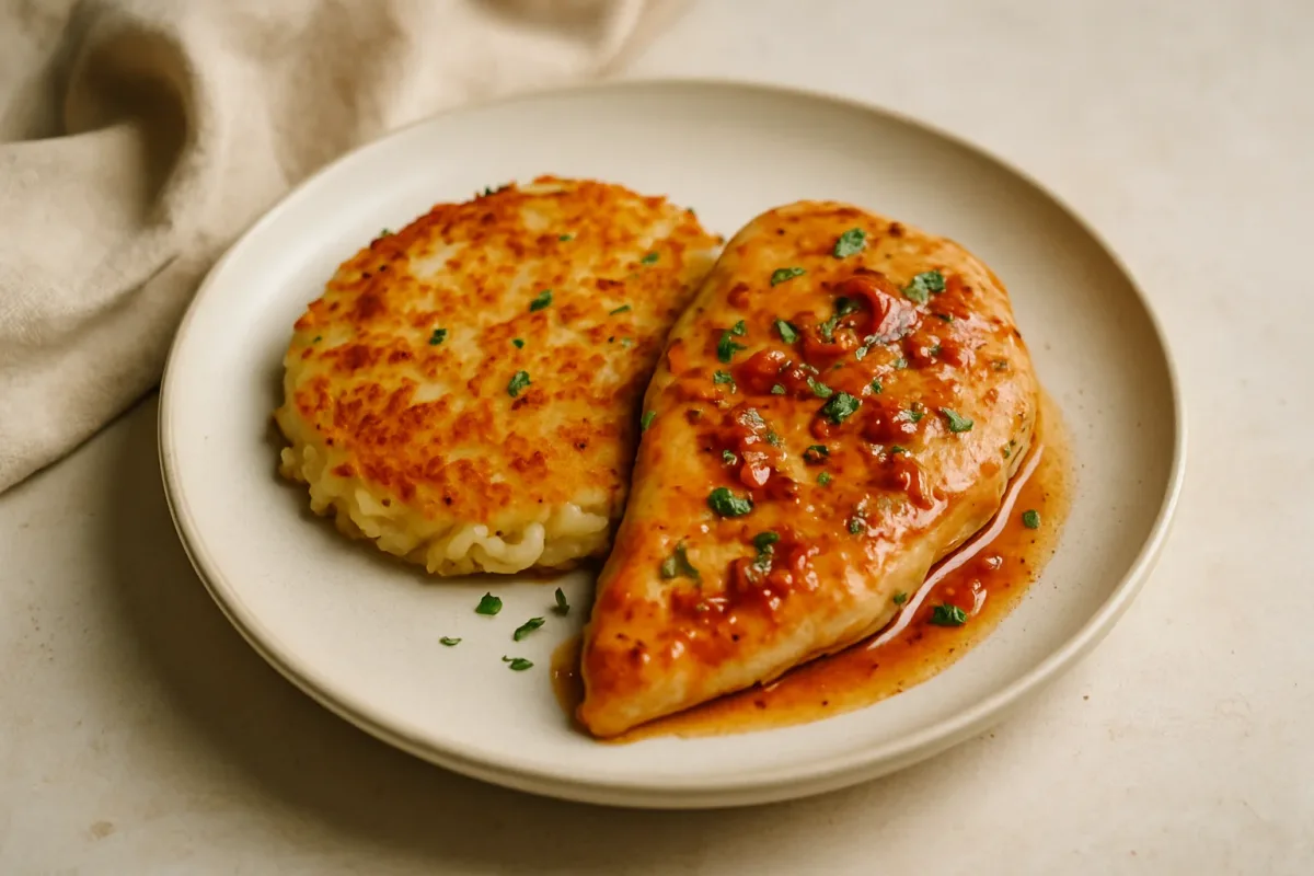 Garlic-Chili Chicken with Potato & Onion Rosti (Single Serving), Comfort Food & Home Cooking dish