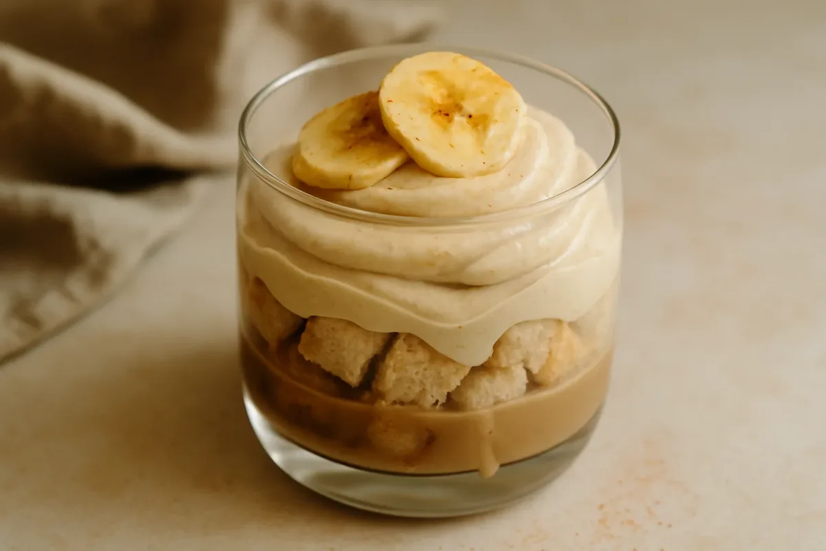 Vasitos de Bizcocho Vainilla Remojado en Leche con Café y Betún de Guineo, Michelin-Star Pro Chef dish