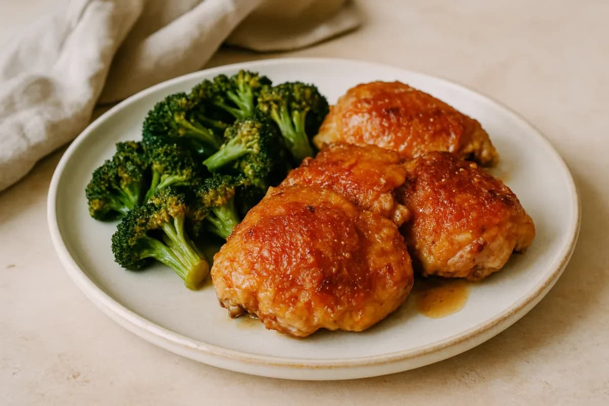 Crispy Garlic Butter Chicken Thighs with Roasted Broccoli (Serves 2), Ketogenic Cuisine dish