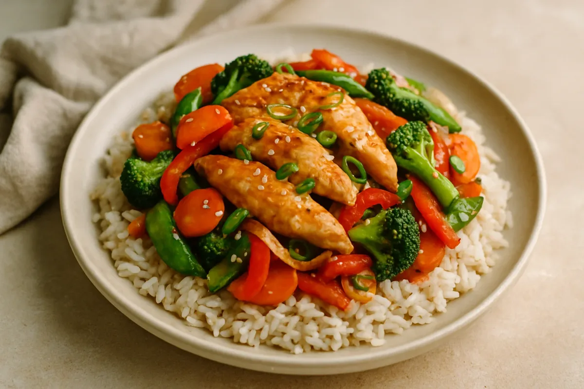 Chicken & Veggie Stir-Fry over Rice, Comfort Food & Home Cooking dish