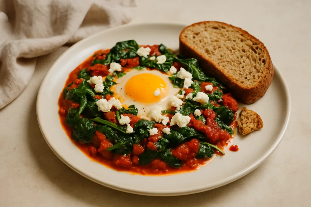 15-Minute Spinach and Feta Egg Skillet, Comfort Food & Home Cooking dish