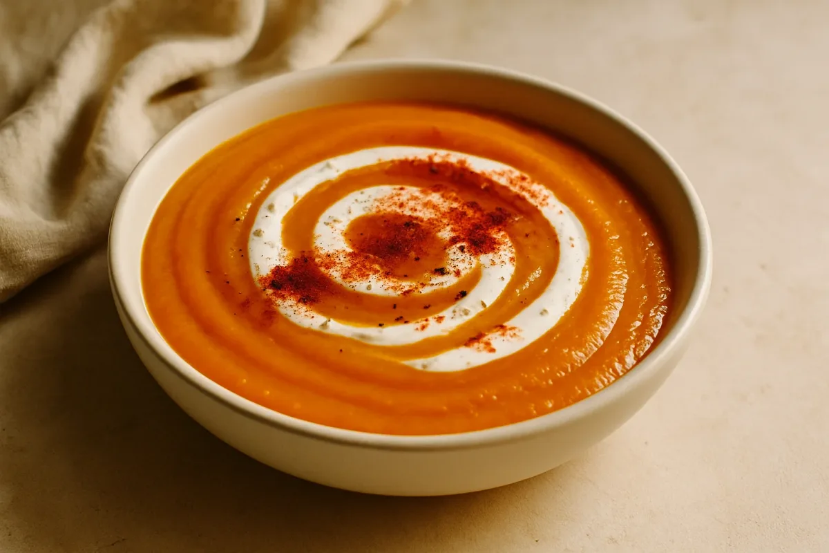 Crema aterciopelada de zanahoria con yogur y pimentón, Vegan Cuisine dish