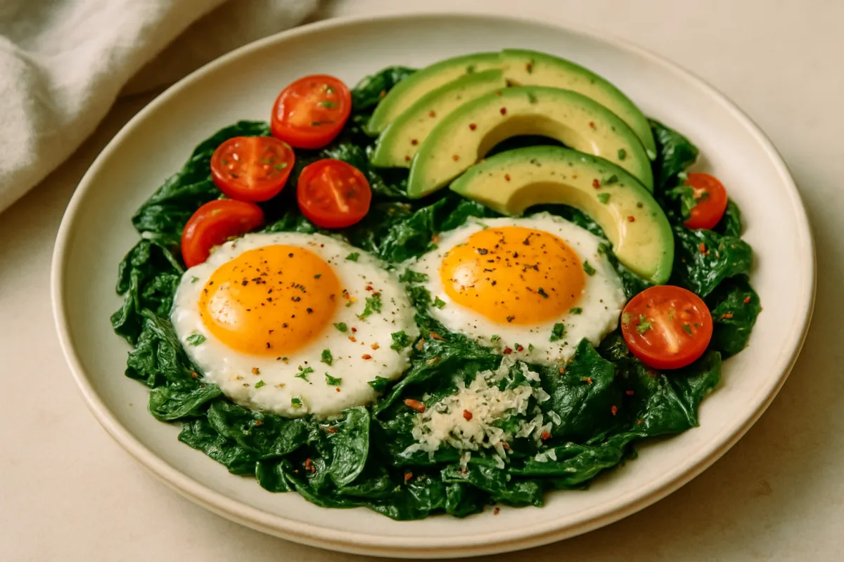 Keto Avocado & Spinach Egg Skillet, Ketogenic Cuisine dish