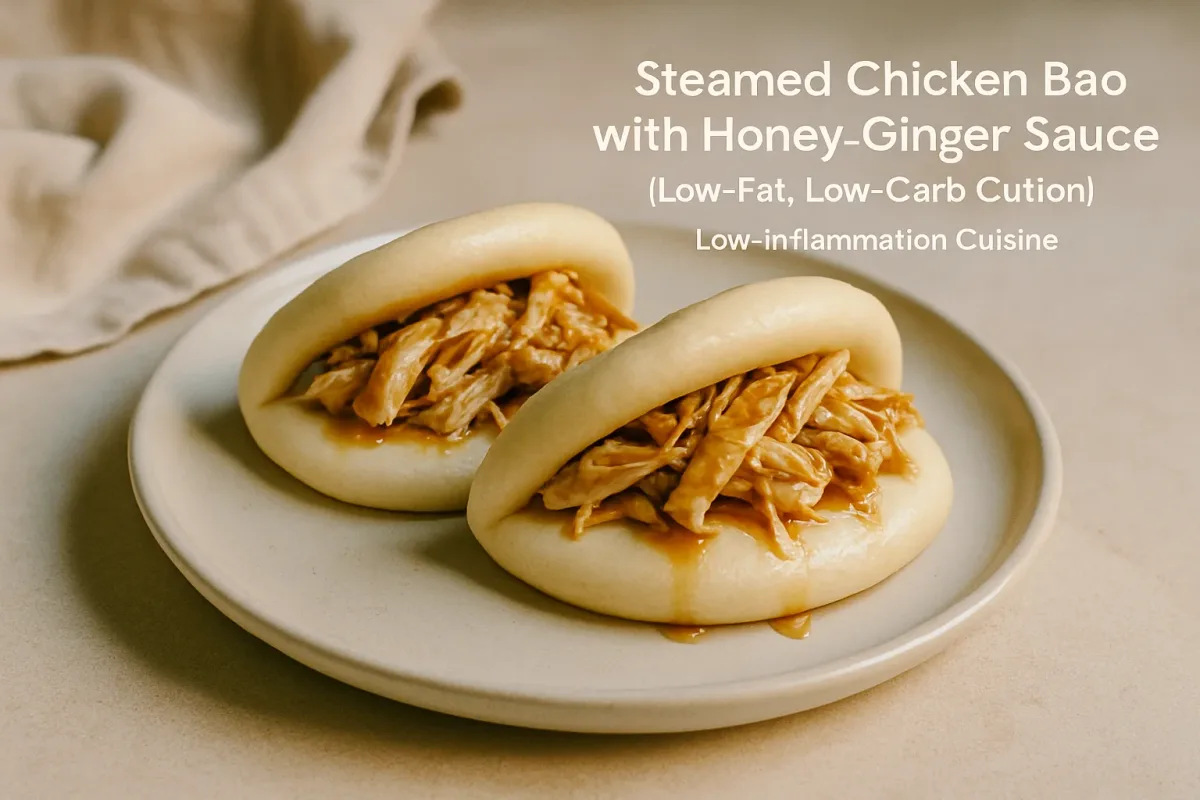 Steamed Chicken Bao Buns with Honey-Ginger Sauce (Low‑Fat, Low‑Carb Option), Low-Inflammation Cuisine dish