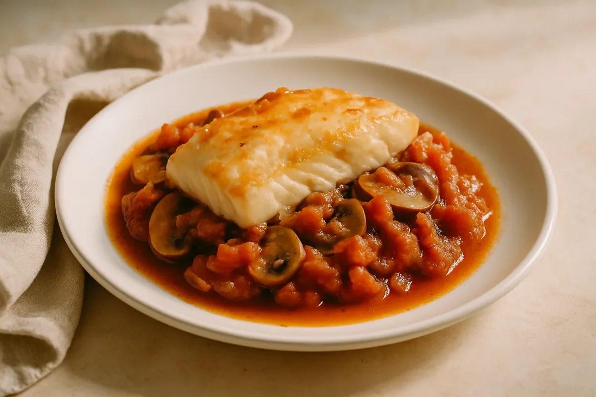Baked Fish & Mushroom-Tomato Stew (One-Pot Dump Method), Type 2 Diabetic-Friendly dish