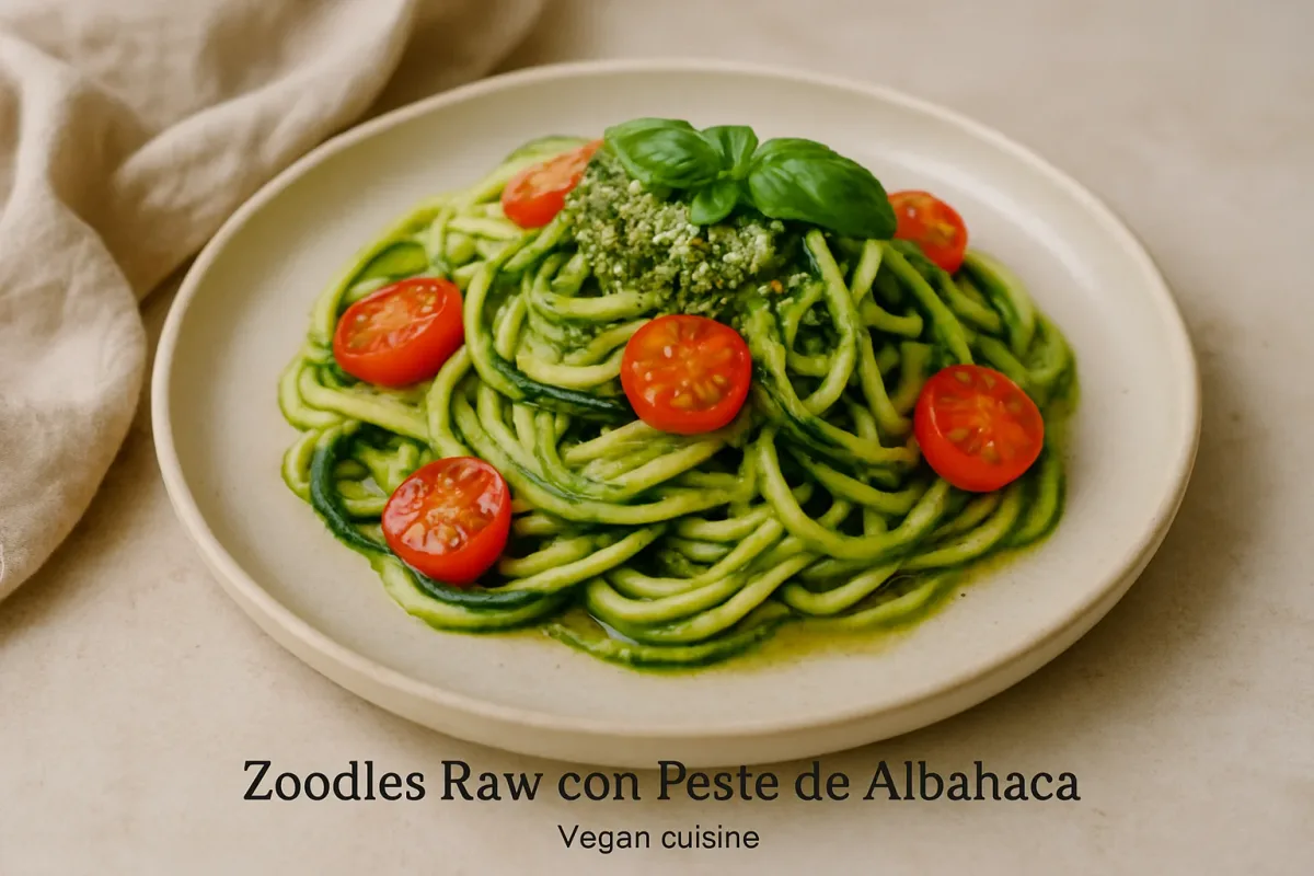 Zoodles Raw con Pesto de Albahaca, Vegan Cuisine dish