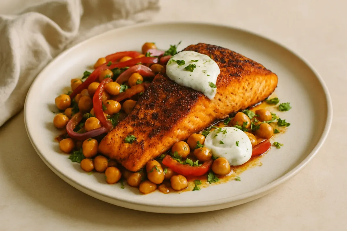 Smoky-Spiced Salmon with Chickpeas and Lime Yogurt, Comfort Food & Home Cooking dish