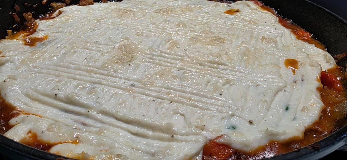 Turkey-Sausage Shepherd’s Pie with Cauliflower Mash